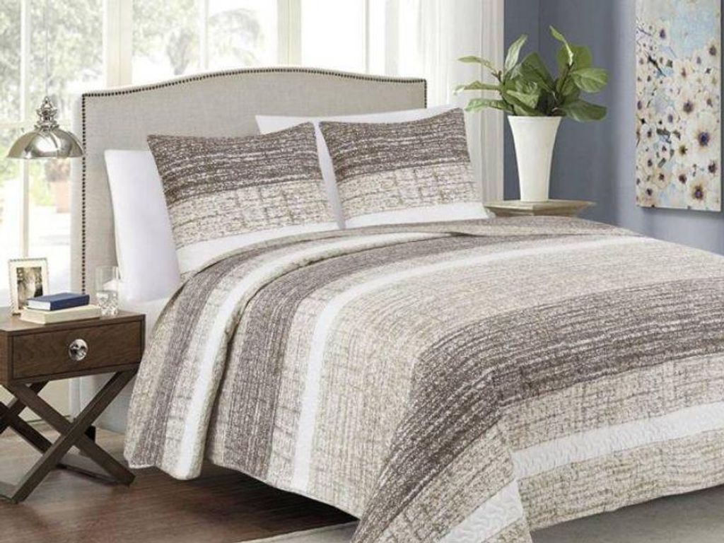Copriletto 220x240 + 2x 40x40cm - Tavira strisce beige Immagine del prodotto 