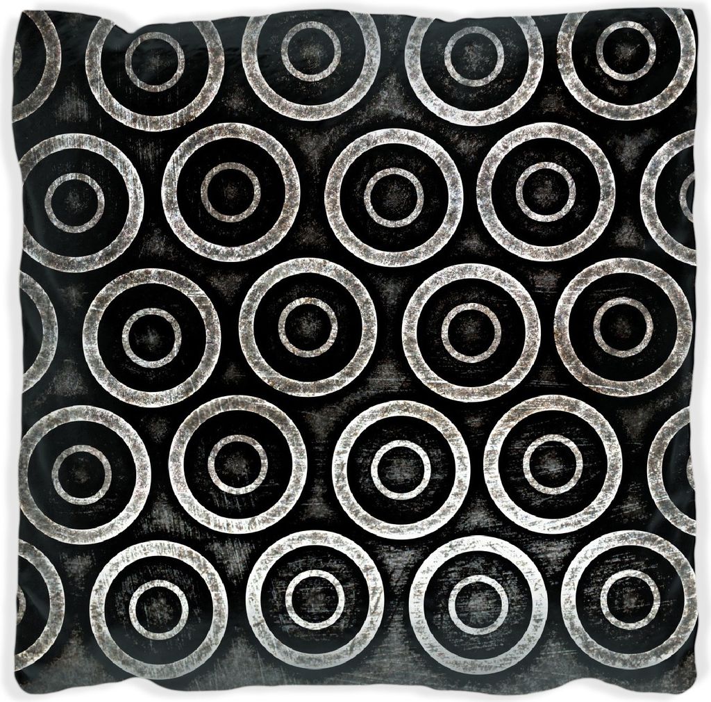 Wallario Premium Kissen, weiche Oberfläche, mit Motiv Abstraktes Kreismuster in schwarz und silber, Größe: 60 x 60 cm, mit weißer Rückseite