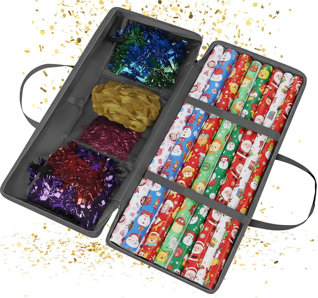 Relaxdays Geschenkpapier Aufbewahrung, Reißverschluss, Produktbild 