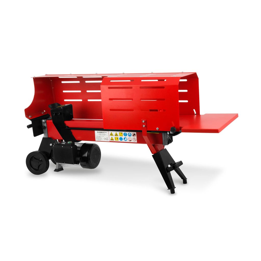 EBERTH Holzspalter Elektrisch 2200W, mit 7t Spaltkraft und Käfig, max. bis 52cm Holzlänge und 25cm Durchmesser, Transporträder, 230V, Liegend