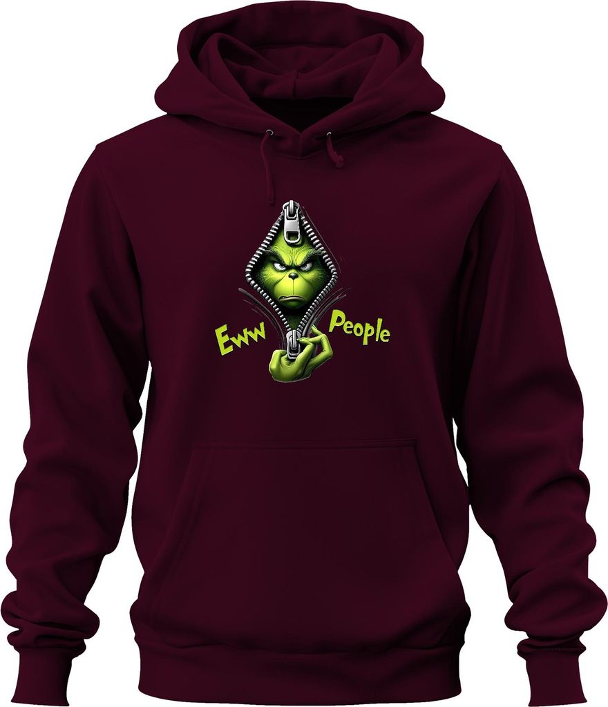 Grinch Eww People Reißverschluss Weihnachten lustig Geschenk Uni Hoodie Kapuzenpullover, Burgundy, S