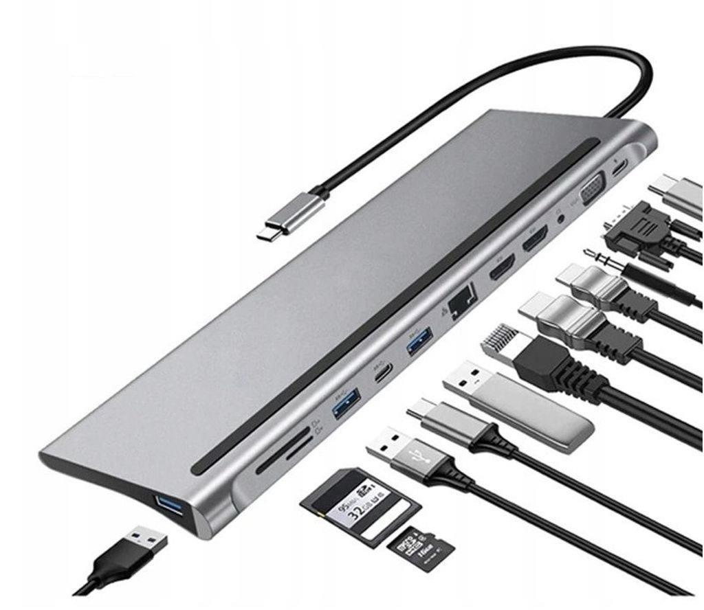 DOCKINGSTATION-HUB USB-C 12in1 RJ45 HDMI 4K VGA DisplayPort Produktbild 