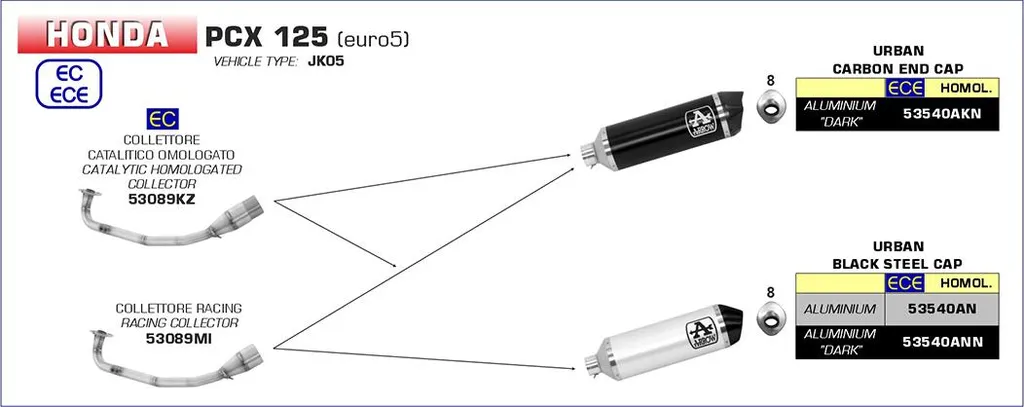 Catalyseur Homologué ARROW Urban pour Gaz d'Échappement Honda PCX 125