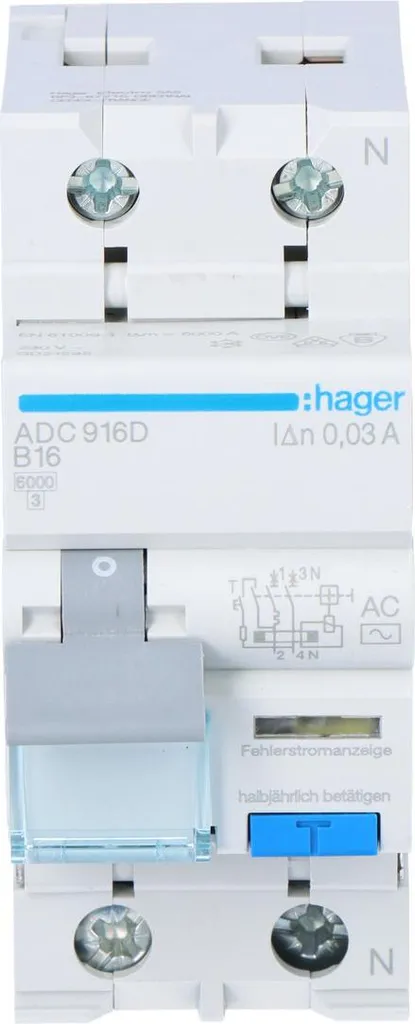 Sécurité tableau électrique : Disjoncteur 16A type AC 30mA - ADC916D 2P