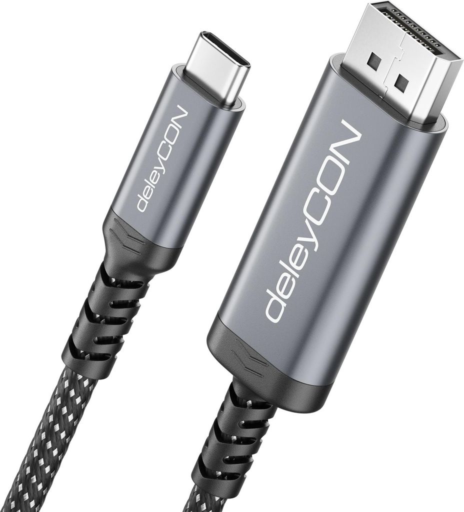 deleyCON 1,5m USB-C auf DisplayPort Kabel (4K@60Hz, 2K@165Hz) - für DisplayPort Monitore - MST, Thunderbolt 3/4, für iPhone 17,16,15, Notebook, M...