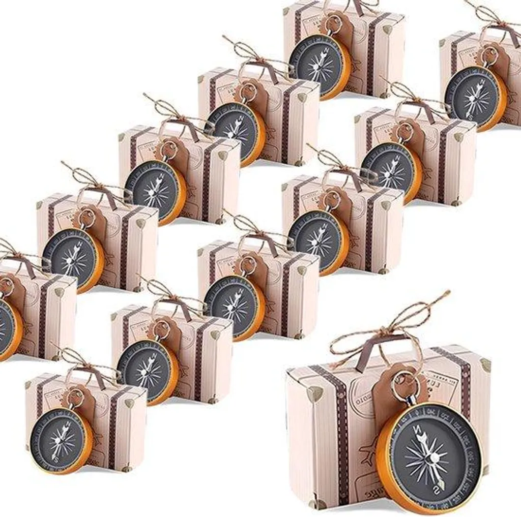 Mini Boussole Vintage et Étiquettes Or pour Cadeaux d'Invités, Set de 20