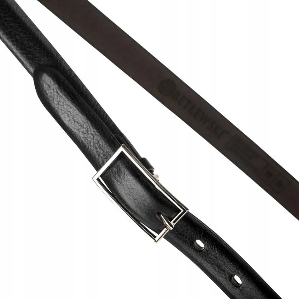 Cintura Elegante Betlewski Pelle Nera 3cm - Fibbia Automatica Design - 4