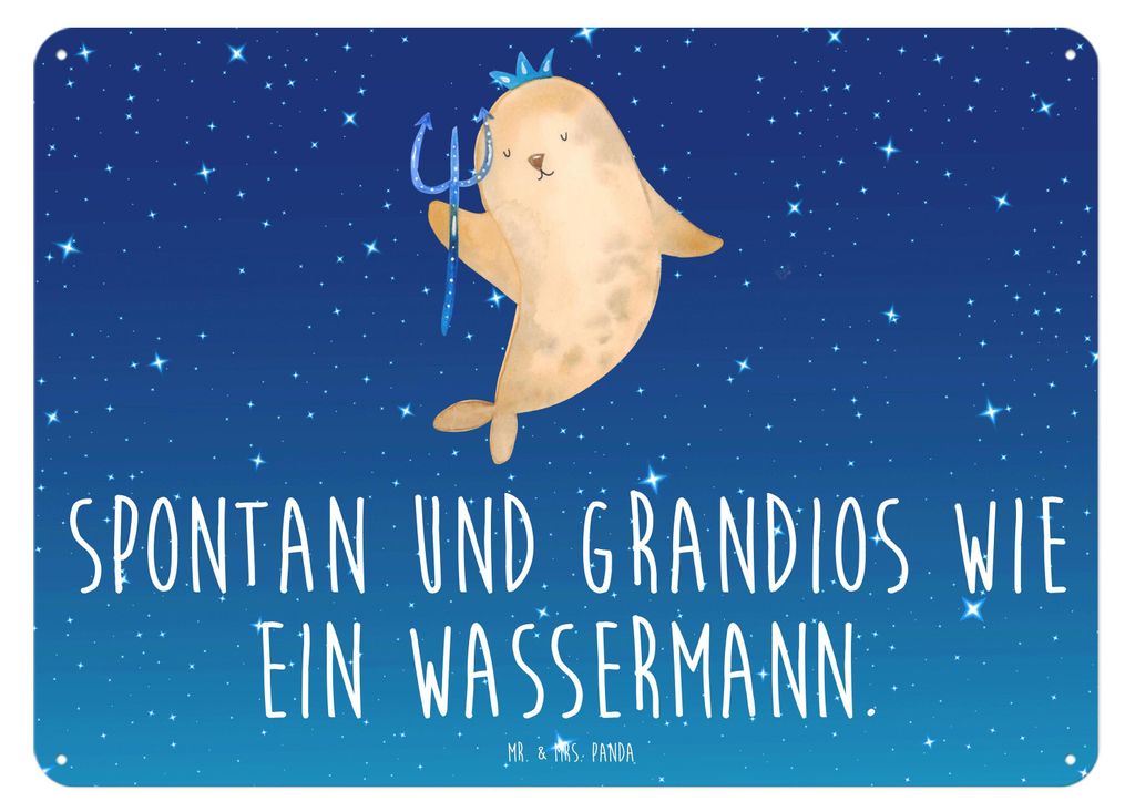 Mr. & Mrs. Panda tafel Sternzeichen Wassermann DIN A3 - Sternenhimmel Blau - Geschenk, wandtafel, Nix, Meermann, Wandbild, Schild, Geburtstag Janua...