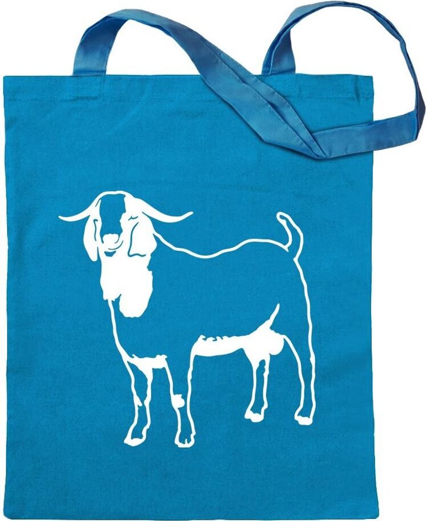 Kiwistar - Baumwolltasche - hellblau - Hausziege Motiv 1- Ziegen - Tragetasche Stoffbeutel Umhängetasche langer Henkel