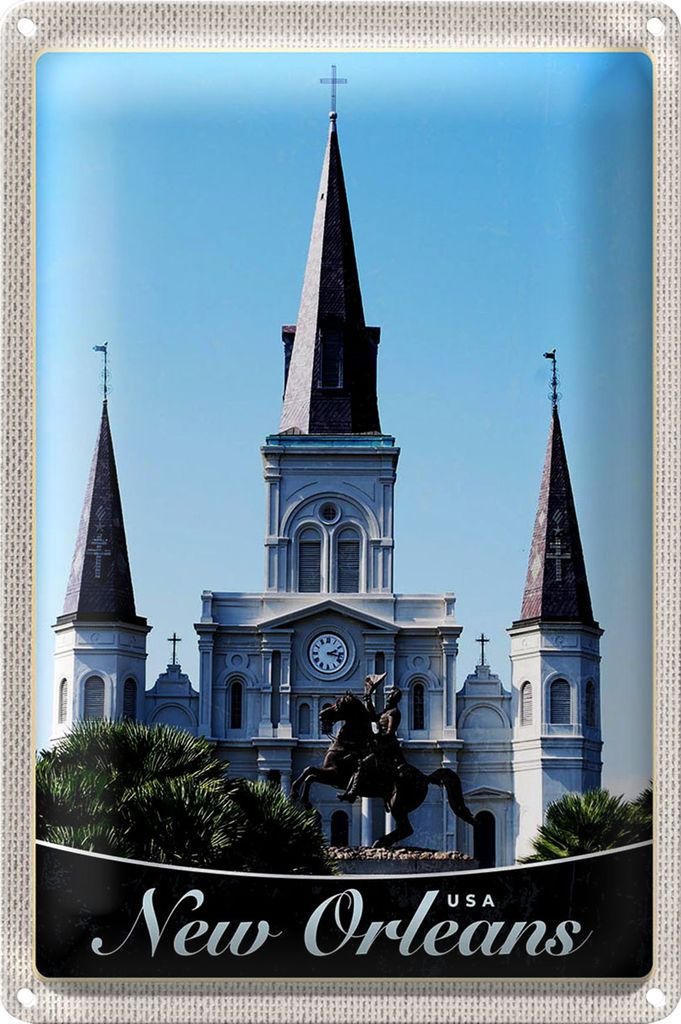 Blechschild Reise 40x30cm New Orleans USA Amerika Kirche Urlaub