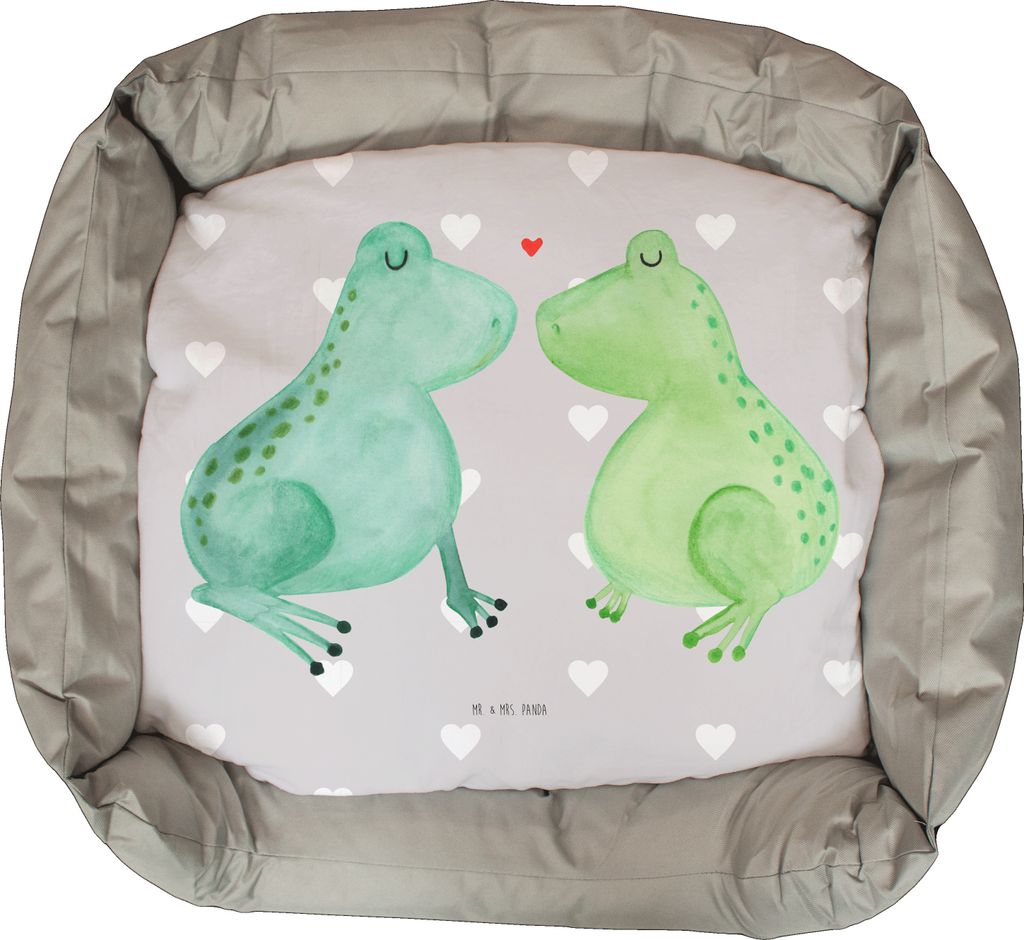 Mr. & Mrs. Panda Katzenkörbchen Frosch Liebe - Grau Pastell - Geschenk, Katzenkissen, Katzenliege, Katzenbett, Freundin, Verheiratet, Frösche, Ka...