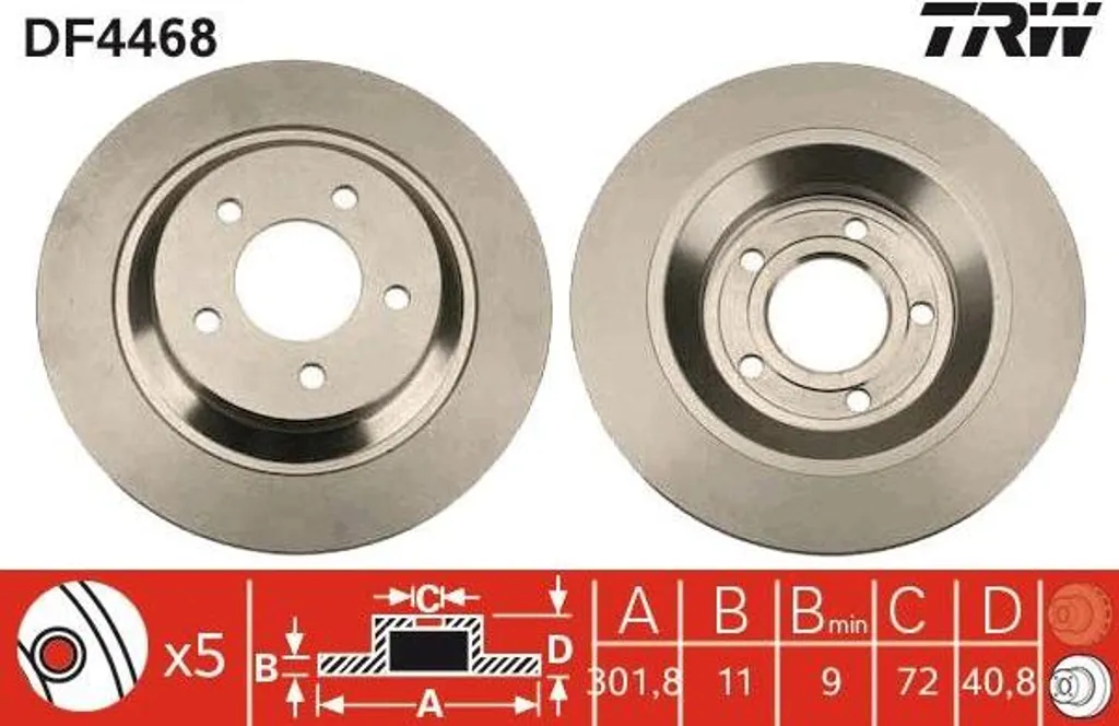 Disque de frein TRW DF4468 C26Y26251 traité anti-corrosion pour Mazda 5