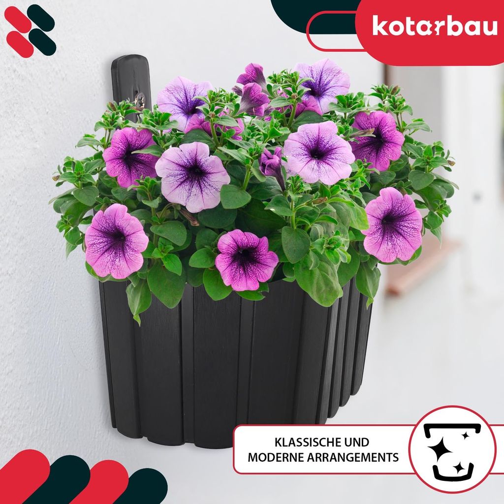 Balkonkasten Halterung KOTARBAU Blumenkasten Wandampel 28x14cm – Anthrazit, Rustikale Optik, Für Wandmontage, Blumen & Kräuter, Wetterfest