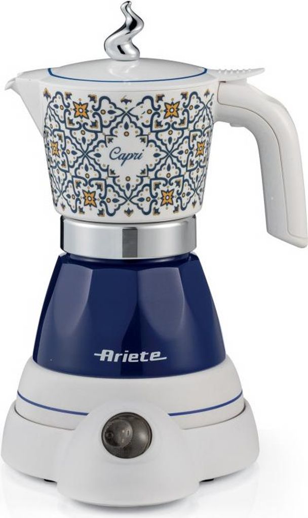 Ariete 1358 Capri Moka Aroma, Elektrische Espressokanne, Gemahlener Kaffee, 400 W, Weiß, Blau