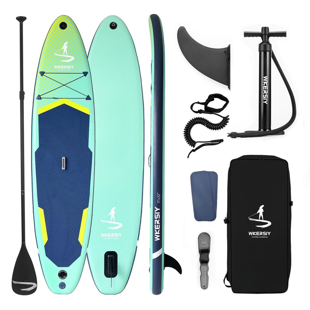 Stand Up Paddle Board 335cm mit Pumpe Leash, rutschfest, GRÜN Surfboard aufblasbar für Strand, Wasserski, Stand-Up-Paddling, Angeln und Yoga