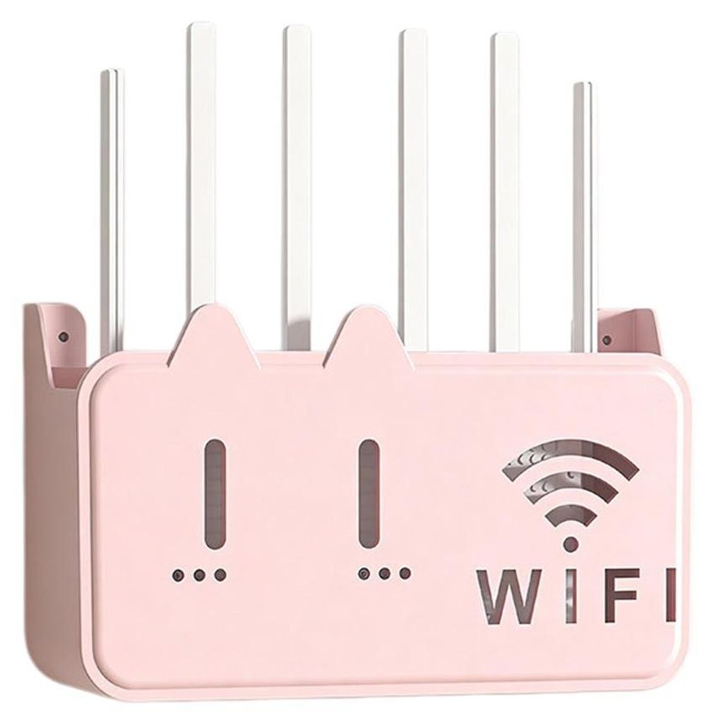 INF Wandregal für WLAN-Router – Belüftete Wandhalterung mit zwei Kabeldurchführungen und vergrößerter Ablagefläche, passend für die meiste...