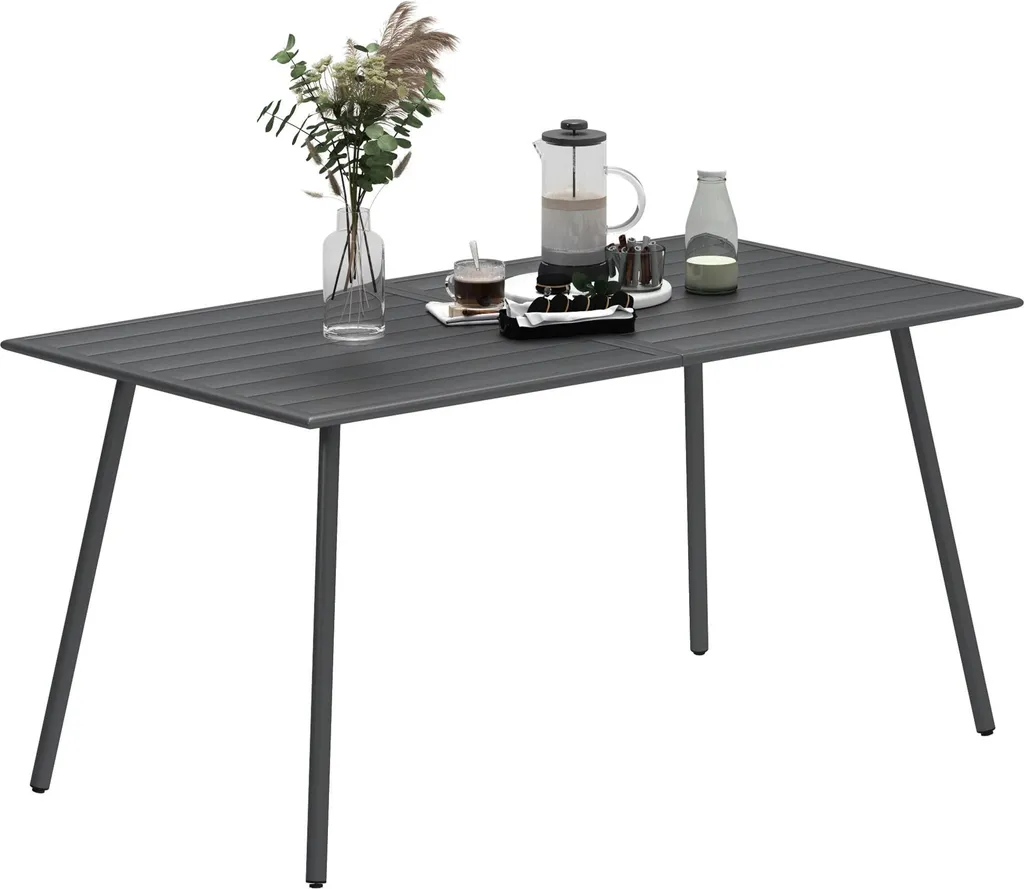 Table de jardin familiale 150x80 cm en acier gris pour repas en plein air