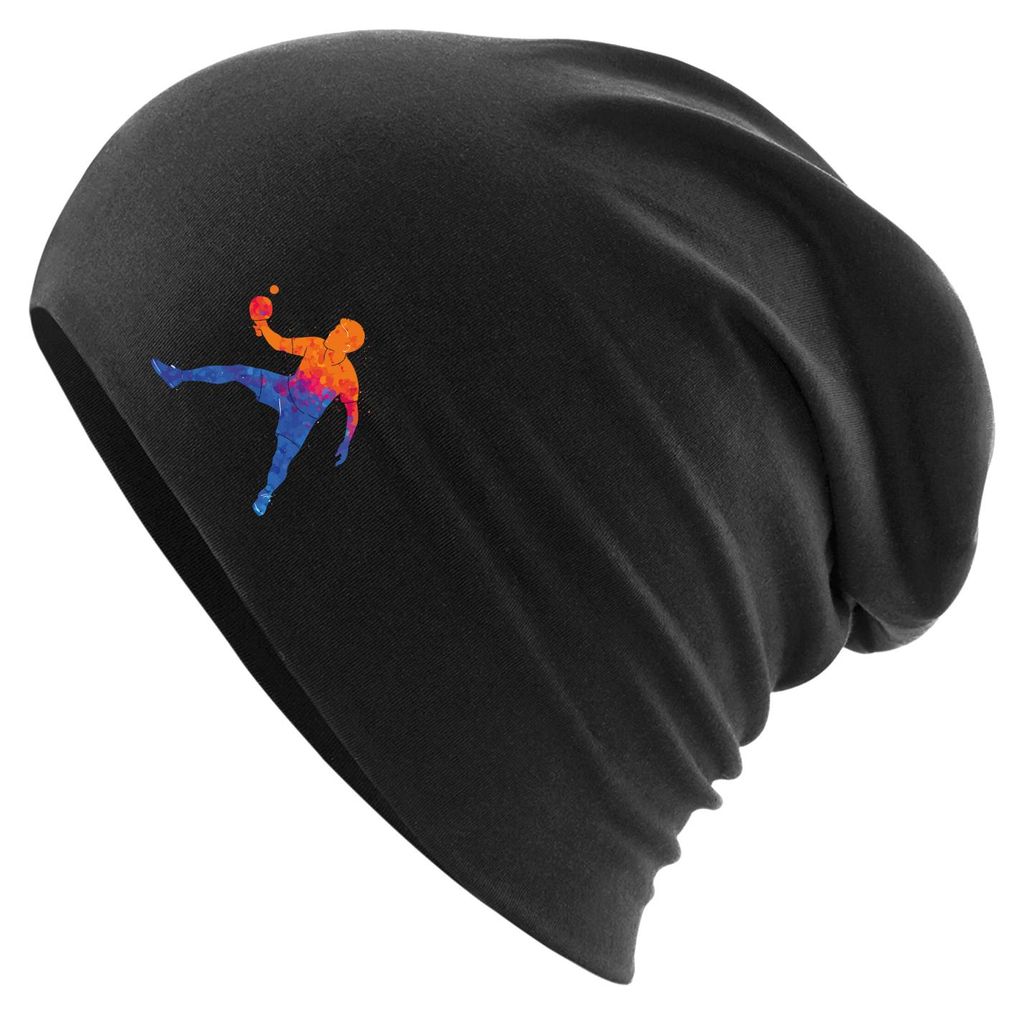 Huuraa Beanie Tischtennis bunte Silhouette Black One Size Baumwolle und Elasthan Mütze Geschenkidee