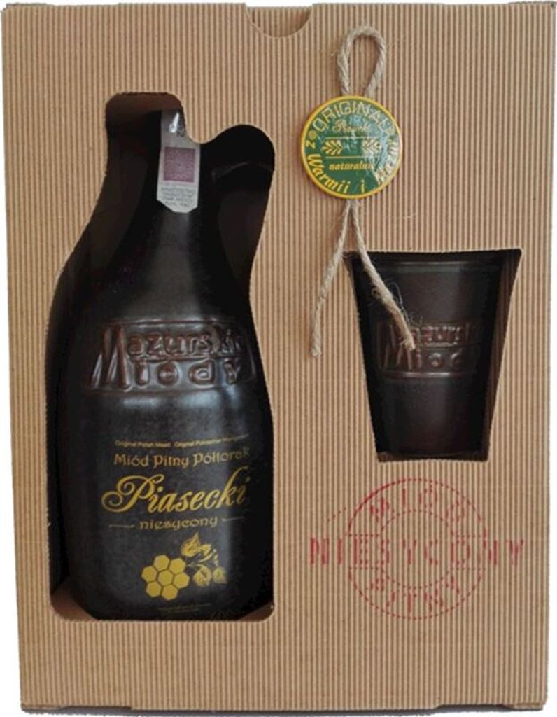 Piasecki Met Pó³torak-Einhalber (Keramik) Geschenkset im Karton mit Keramikbechern | 600ml | 16% Alkohol Metwein | Polnische Produktion