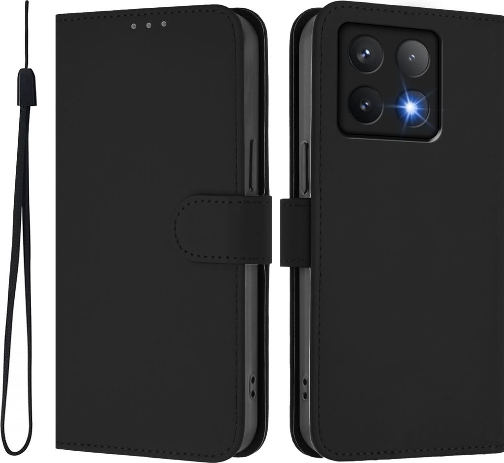 Hülle für Xiaomi 14T Pro - Phonesta Soft Skin Book Wallet Klapphülle mit Kordel - Schwarz