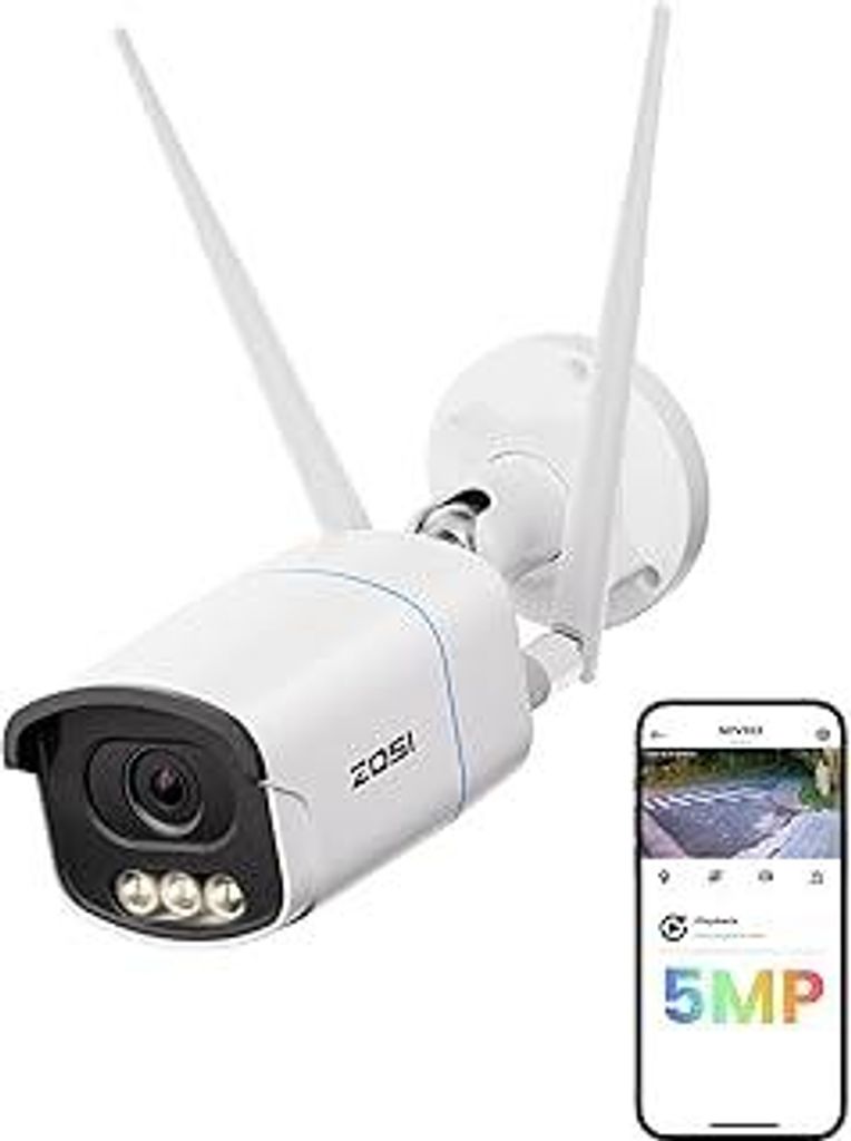 ZOSI 5MP WLAN Überwachungskamera Außen, 2,4GHz/5GHz IP WLAN Kamera Outdoor mit Echtfarben-Nachtsicht, F1,0-Blende, KI Personen-/Fahrzeugerkennung...