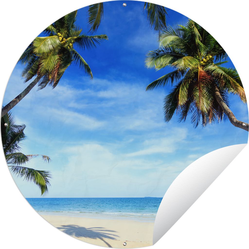 MuchoWow Gartenposter Outdoor-Poster Rund Palmen - Strand - Meer Ø 150 cm Gartendeko Rundes Poster draußen