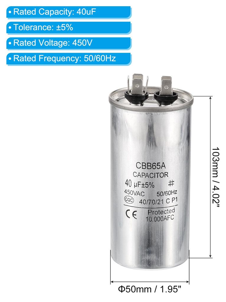 CBB65 Kondensator, 40ŠÌF 450V Anlaufkondensator Motorkondensator Aluminiumgeh?use Arbeitskondensator fš¹r Klimager?t Waschmaschine Kš¹hlung W...