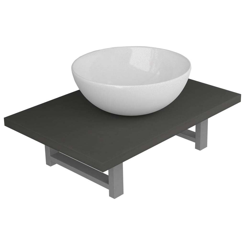 vidaXL 2-tlg. Badmöbel-Set Keramik Grau