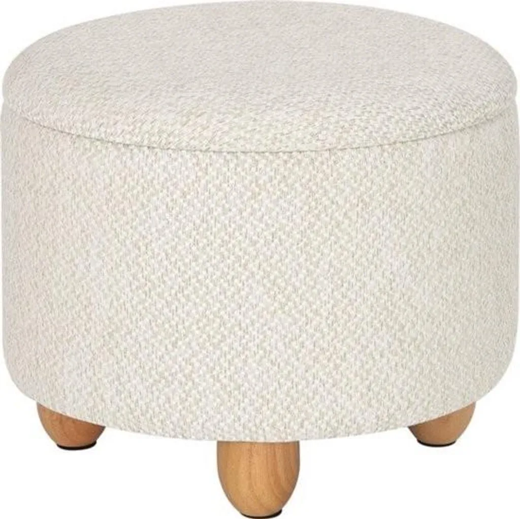 Pouf rond avec rangement en lin crème 39x39x33 cm - Modèle LINA-01