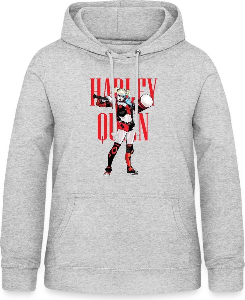 Spreadshirt Harley Quinn Mit Hammer Damen Hoodie, XXL, Hellgrau meliert