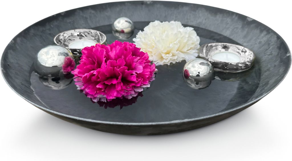 Miniteich Set Schale in Schwarz, Schwimm Teelichter Ø 35 cm Silber
