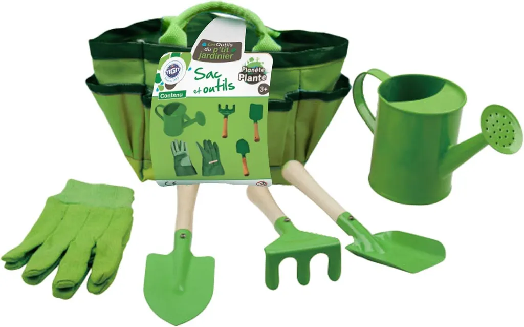 Activités plein air enfant : Set jardinage 6 pièces métal et bois