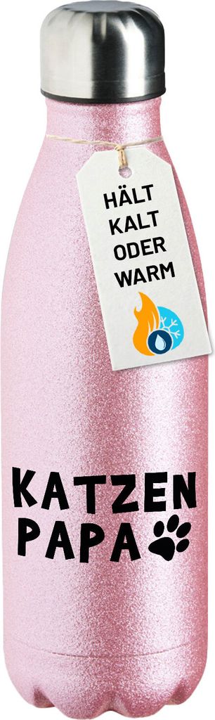 Huuraa Trinkflasche Katzenpapa Tapse 500ml Pink Edelstahl Wasserflasche Trinkflasche Geschenkidee