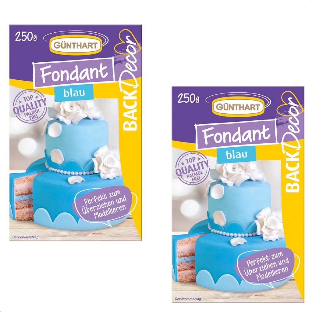 BackDecor Fondant blau, 2 x 250 gr | 100% Vegan | Palmölfrei | Reißfest