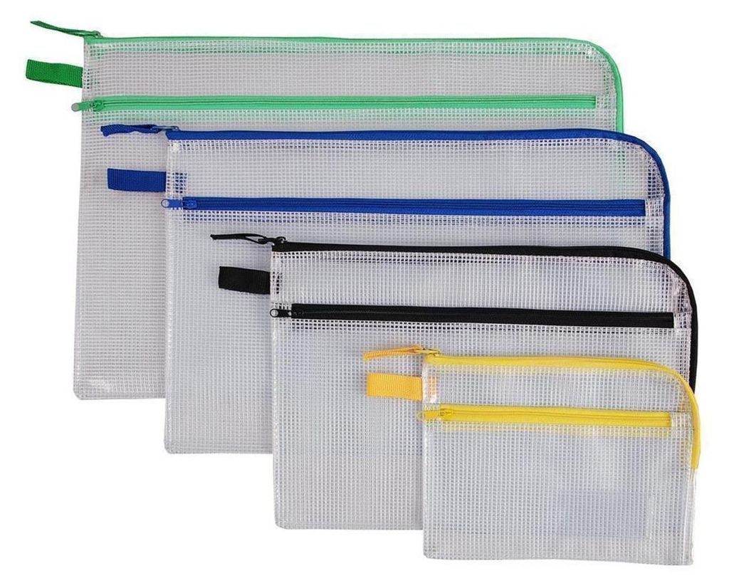 Kleinkrambeutel aus nylonverstärktem PVC mit zusätzlicher Tasche in 5 Größen, Format B5, Reißverschluss Schwarz, Verpackungseinheit: 1 P/5