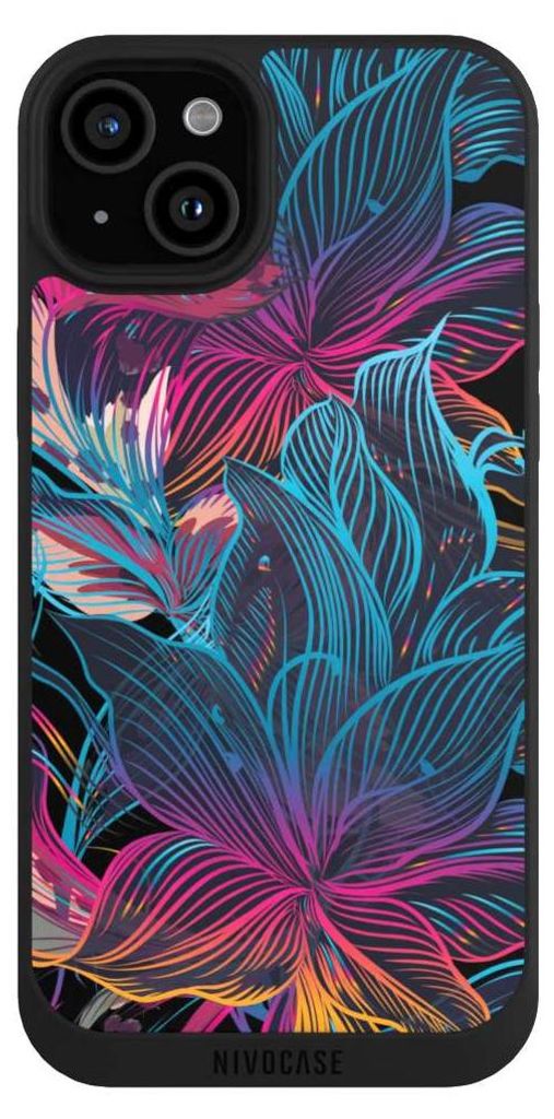 NIVOCASE Handyhülle für Apple iPhone 15 Plus Hülle NIVOpure Case Schwarz Blumen Neon bunt