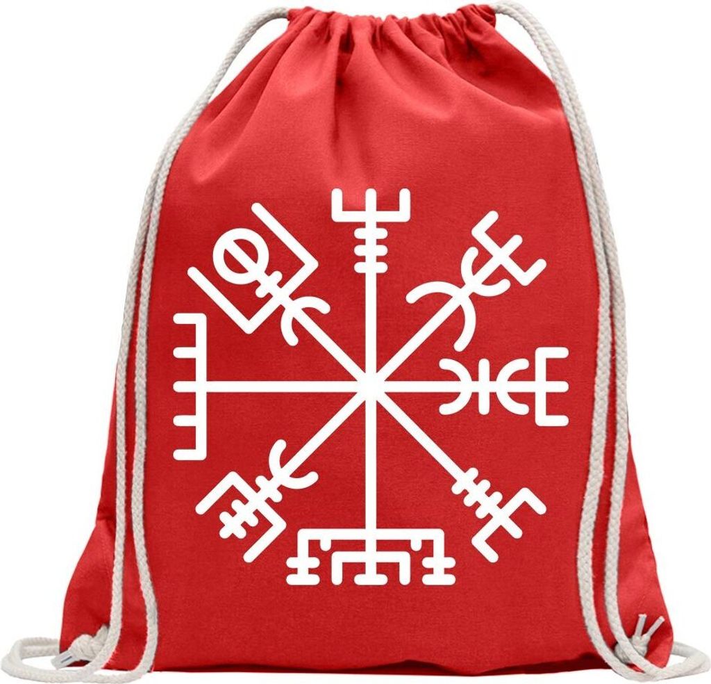 Kiwistar - Turnbeutel - rot - Vegvisir - Runic Compass - Fun Rucksack Sport Beutel Gymsack Baumwolle mit Ziehgurt