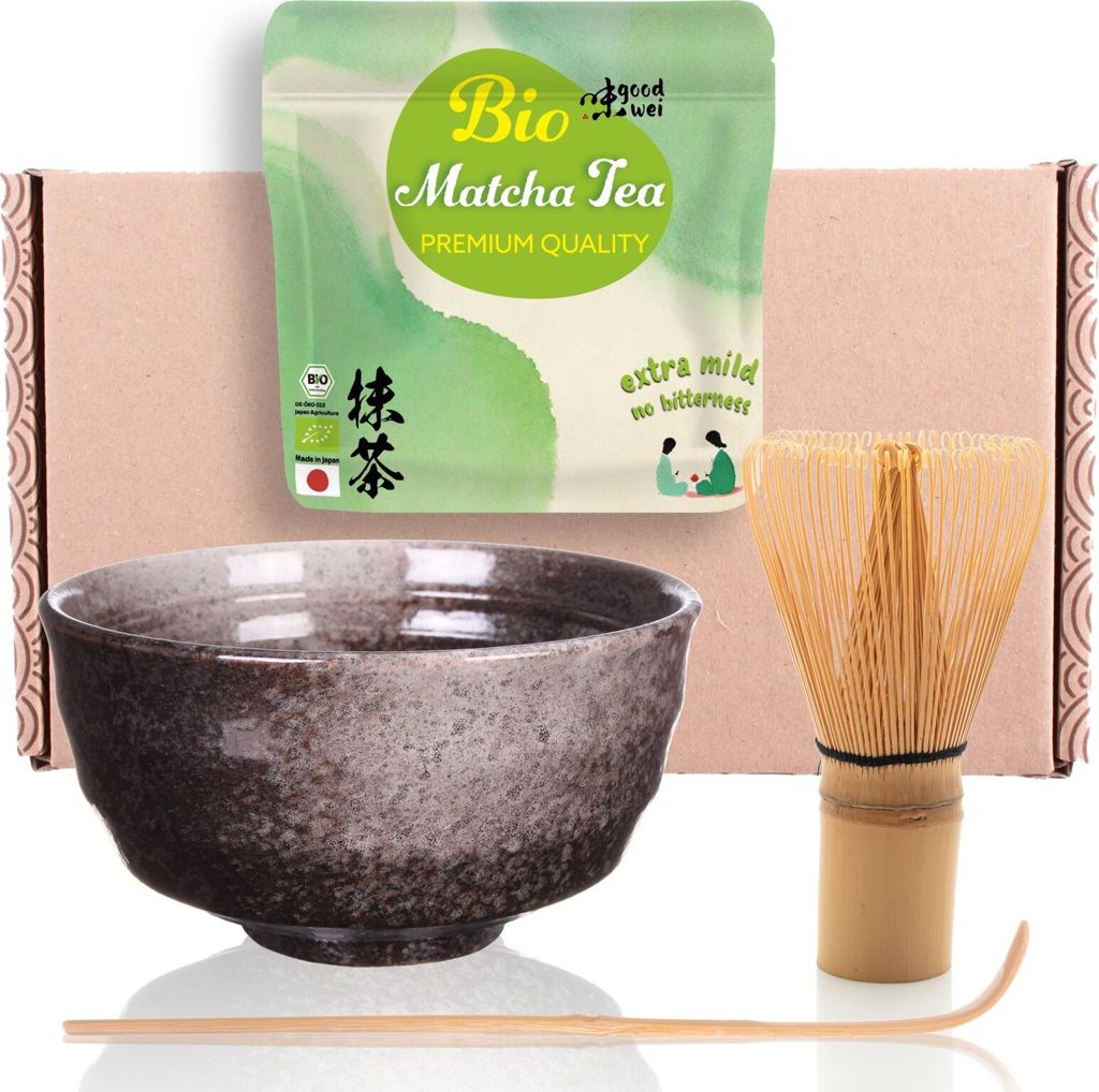 Matcha Teezeremonie Set "Goma" mit Teeschale, Bambusbesen und 30g Premium Matcha