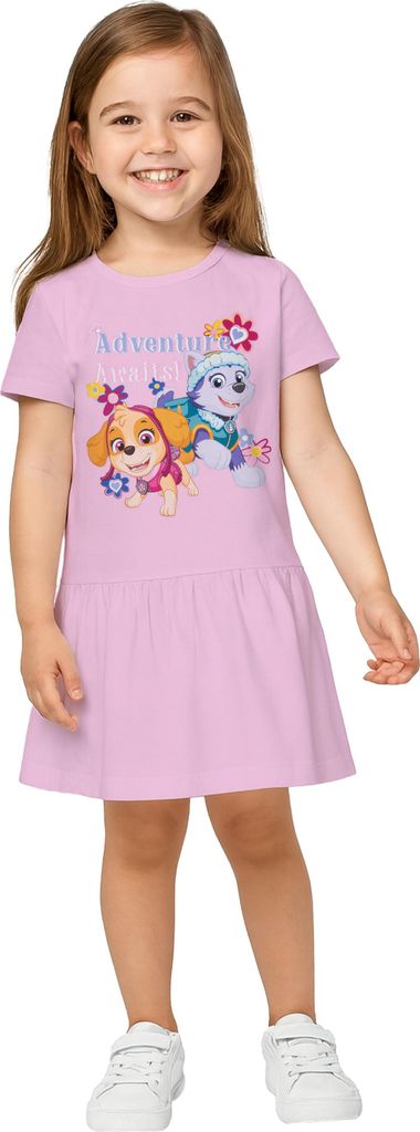 Paw Patrol Kleid für Mädchen - Adventure Awaits! Skye & Everest Kleidchen mit kurzen Ärmeln Rosa 98-104