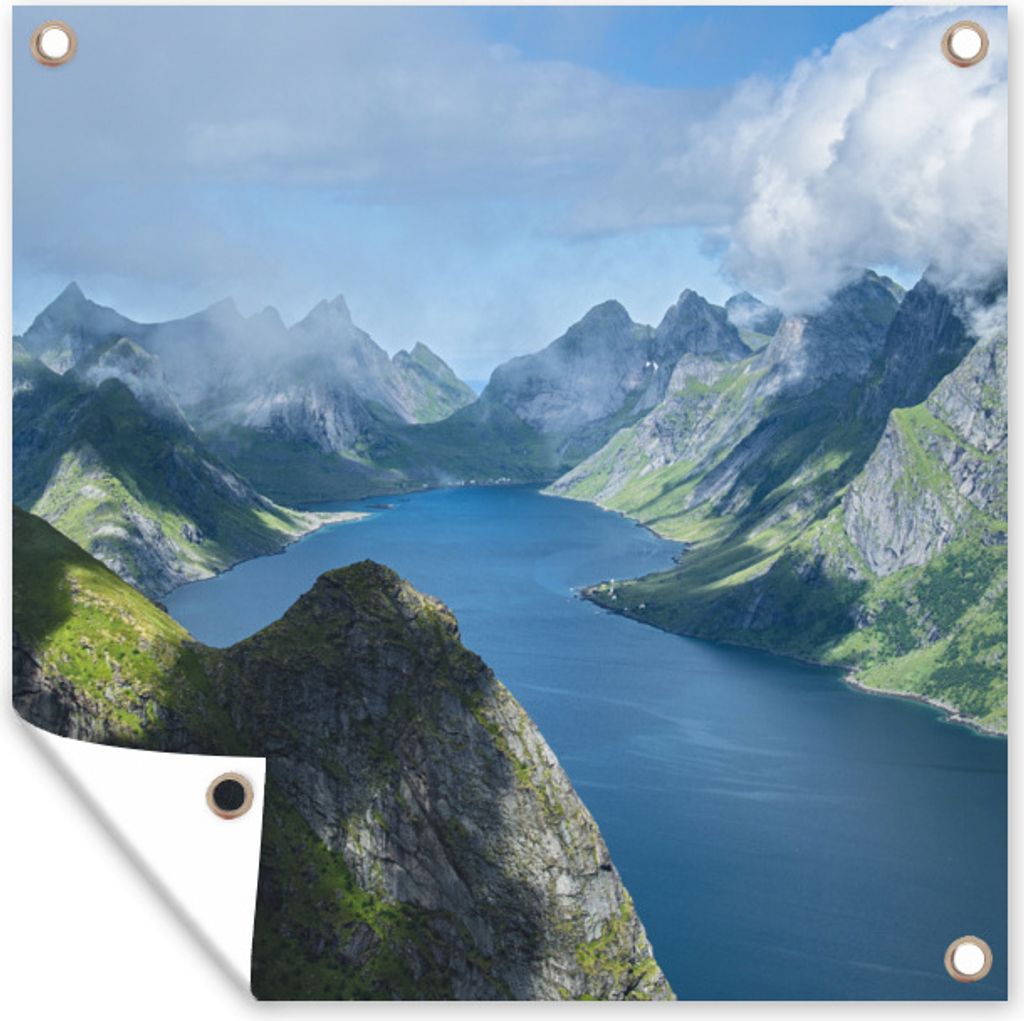 MuchoWow 100x100 cm Outdoor-Poster Gartendeko Sichtschutz Garten Poster für den Garten Blick über die Fjorde in Norwegen
