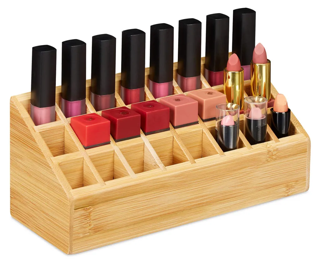 Porte-rouge à lèvres en bambou 24 cases - Organisateur maquillage naturel