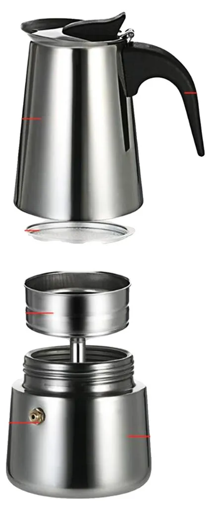 Machine à expresso en acier inoxydable pour cuisinière électrique, 6 tasses