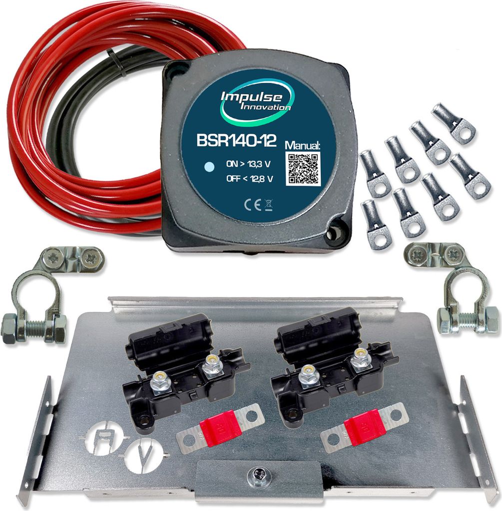 Zweitbatterieset | BSR140-12 140A | Automatik Trennrelais 12V | 6m 10mm² Kabel | Batteriehalter für Vivaro, Traveller, Expert, Proace, Jumpy