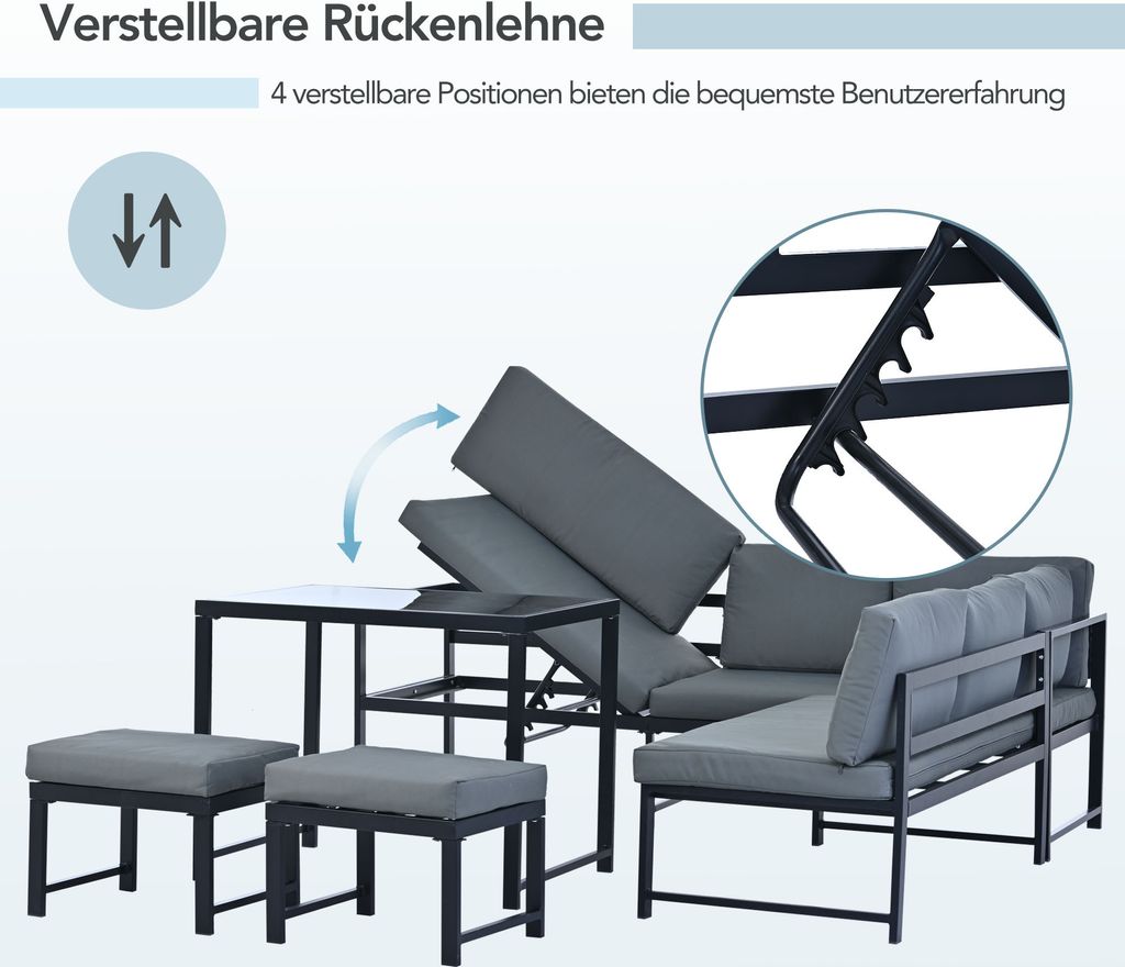 Merax Gartenmöbelset für 6-7 Personen, 5-tlg. Sitzgruppe Produktbild 5