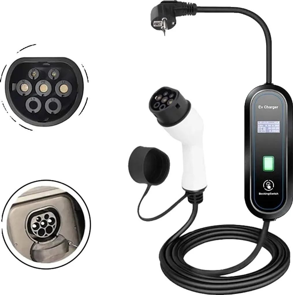 Caricabatterie portatile per veicoli elettrici, potenza 3,5 kW, corrente regolabile, 3,5 metri Tipo 2