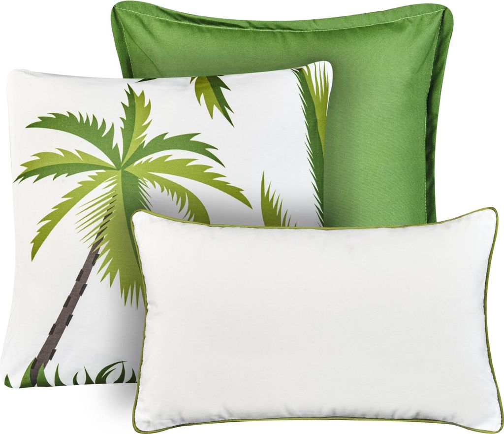 BELIANI Gartenkissen 3er Set Grün Polyester Palmenmuster 45x45 cm u. 30x50 cm Wasserabweisend Dekokissen mit Füllung für Garten Terrasse Balkon