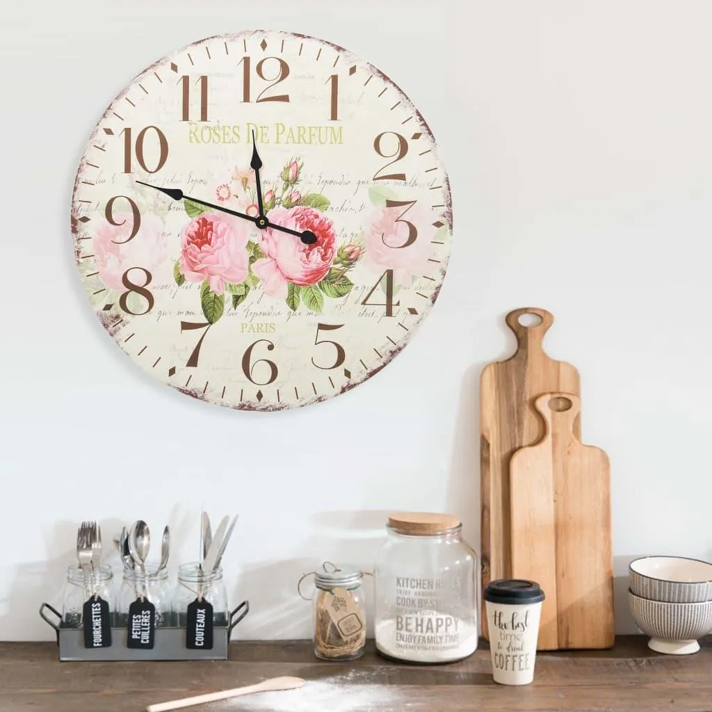 Orologio da Parete Vintage a Fiori vidaXL 60 cm - Arredo Shabby Chic - 2