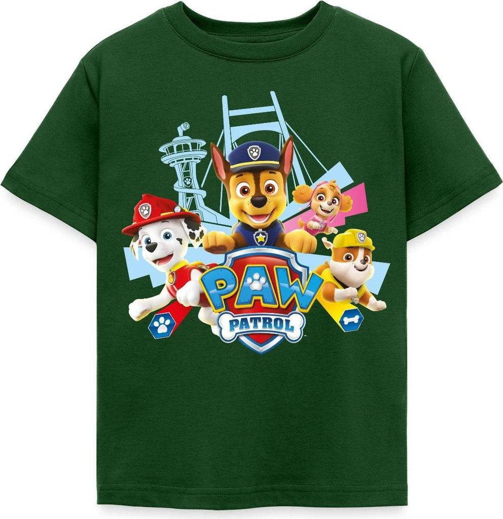 Spreadshirt Paw Patrol Logo Kinder T-Shirt, 122/128 (7-8 Jahre), Forstgrün