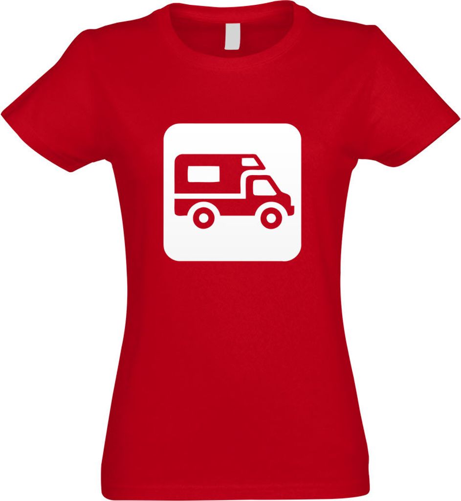 Kiwistar - T-Shirt tailliert - Damen - rot - Wohnmobil Parkplatz Piktogramme - mit Motiv Bedruckt - Funshirt Design - Sport - Freizeit - Damen - S