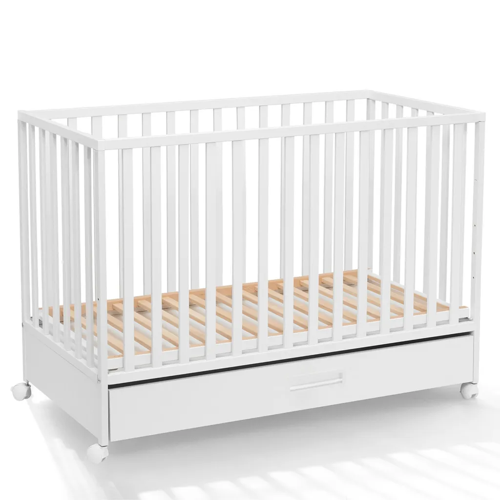 Lit Bébé 120x60 ATB Meble Collection LUX avec Matelas et Tiroir Blanc